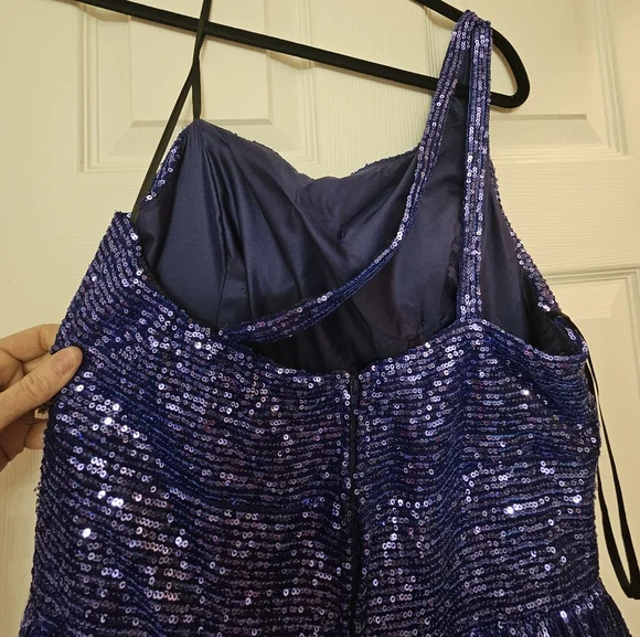Stunning Blue Sequin By B.Darlin One-Shoulder Gown - Picture 10 of 15